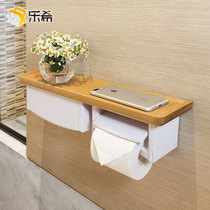 Punch-free tissue rack toilet wall Wall Beech walnut solid wood roll holder storage box