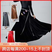 Modern dance dress skirt gold velvet 2021 autumn and winter New Dance dress temperament diamond belt hanging feeling small skirt