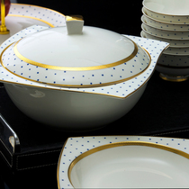 Jingdezhen dishes set household dishes European bone china tableware Chinese style simple ceramic dishes and chopsticks plate Bowl set