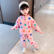 Girls sweater coat spring and autumn suit foreign style Net red 2021 new childrens girls leisure sports two-piece set