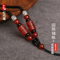 Back pattern red agate barrel bead jade drop rope handmade necklace neck and Tian Jade pear rope Jade beeswax drop rope