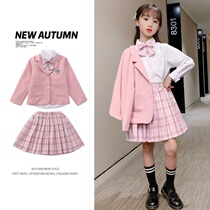 Child Gk Suit Girl Foreign Air Autumn Dress Jk Uniform College Wind Small Suit External Cover Net Red Three Sets Great Boy Girl