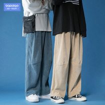 Japanese splicing corduroy pants men Spring and Autumn loose straight wide leg pants 2021 New Wild casual trousers