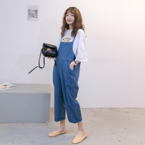 Pregnant women pants 2021 spring suit casual fashion loose thin out pregnant women denim strap pants summer tide mom