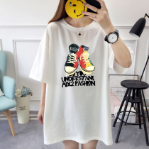 200 Jin fat mm students short sleeve Foreign Air top 2021 summer Korean version of large loose slim long T-shirt women