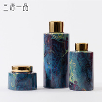 Modern simple dark green ceramic decoration living room wine cabinet coffee table European soft decoration cylindrical storage can ornaments