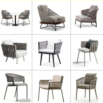 Nordic outdoor rattan chair three-piece balcony table and chair leisure soft decoration model room rope braided hotel furniture combination