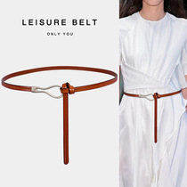 European and American cross-border fashion belt lady Korean version with sweater skirt knotted fine leather belt spring and summer autumn winter style width 1cm