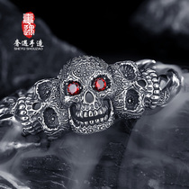 Luxury encounter retro domineering skull bracelet men sterling silver punk skull head fashion personality to send boyfriend gift hipster