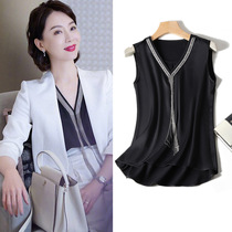 Chen Shu same camisole vest female fat mm200 kg summer suit base shirt simulation silk satin loose sleeveless shirt