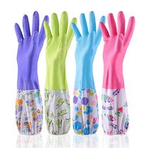 Housework gloves thickened warm floor cleaning utensils washing gloves with velvet rubber gloves rubber leather laundry gloves
