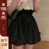 Mrs. Qian Sydney custom black high waist buds shorts female spring 2020 new Korean version of Joker wooden hem skirt pants