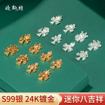 Tibetan Buddhist Buddha with sterling silver gold-plated mini eight auspicious offerings for Manza pan gem Buddha statues