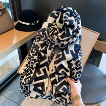 French big card stars tennis red Tongan scarves women 2021 autumn winter new retro cashmere ocean gas shawl double-use