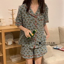 Japan gelato21 Summer Cardiovert Cherry Pure Cotton Casual Short Sleeve Sleeping Clothing Printed Home Suit Woman