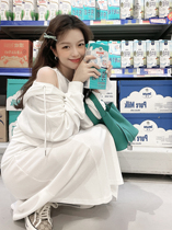 TMH STUDIO SPRING AUTUMN CASUAL SUIT WOMAN LOOSE 100 lap blouses round collar one-piece dress Two sets