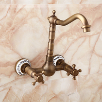 All copper antique in-wall hot and cold water faucet European retro bathtub Kitchen sink Double handle double hole water bridle