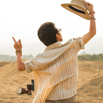 SOARIN Inron wind retro streak short sleeve shirt male yuppie covets resistant to wrinkles 70%-sleeve shirt summer