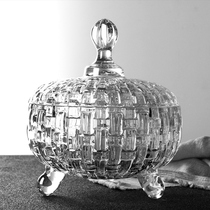Bamboo crystal glass candy box with lid Fruit plate Dried fruit box basin Living room fruit bucket sugar tank Household with lid