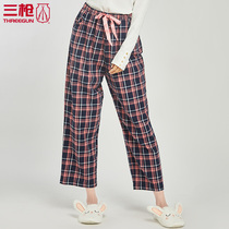 Three-gun pajama pants women colored grid flannel women home trousers Plaid casual pants autumn cotton elastic 60846