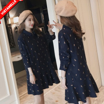 Maternity clothes spring and autumn 2021 fashion models thin belly cover Hepburn wind maternity dress large size high-end maternity dress