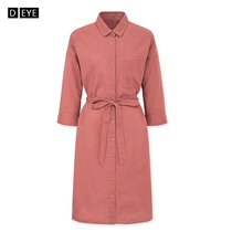 Cotton linen dress female 2021 spring summer new seven-point sleeve shirt style long skirt slim linen shirt skirt