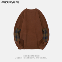 Spring and autumn new mens sweater loose round neck pullover Korean trend thick warm black sweater coat