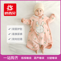 Hosibe newborn sleeping bag baby can be divided into legs with double layer anti-kick by baby cartoon embroidered pyjamas pyjamas