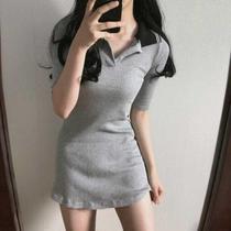 Trend House Korea INS little sister angry push chic retro knit stretch small fishtail hip dress