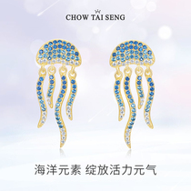 Zhou Dai Seng marine blue jellyfish earrings female niche design unique earrings sterling silver earring tassel earrings