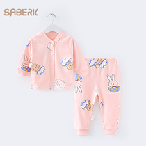 Small shell baby children lingerie suit pure cotton male baby autumn clothes and autumn pants beating bottom girl full cotton warm sleeping clothes