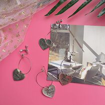 Japanese Harajuku geometric ring retro hollow heart-shaped ins sweet ancient silver letter love earrings earrings earrings ear clip