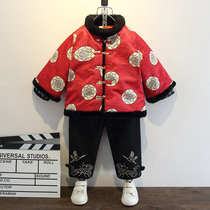 New Years clothing boys red Hanfu baby Tang suit childrens festive Chinese New Year clothes thickened winter two-piece set