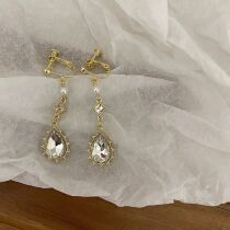 Retro Crystal 925 Silver Stitch Dress Gorgeous Earrings Light Lavish Gala Ear Clip Gentle Temperament Drop Zircons Pendant