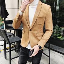 Tide Card 2023 Autumn Winter Suede Suede West Suit Mens Body Trend Business Casual Jacket Korean version to suit Single West Mens clothes
