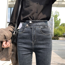 High-waisted jeans womens spring and autumn 2021 new slim slim wild fit tight summer nine-point small feet pants tide