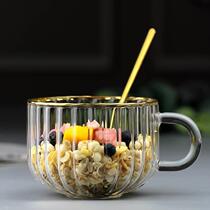 Tempered glass Phnom Penh cup large-capacity breakfast oatmeal cup household milk cup microwave oven heat-resistant thickened with cover
