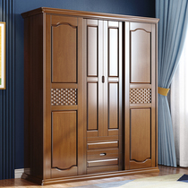 Solid wood rubber wood push-pull cabinet locker 3 doors 4 doors economical economy type modern Chinese bedroom wardrobe