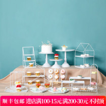  Birthday decoration dessert table display rack decoration European-style cold food coffee break table White cake dessert tray shelf