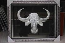 Aying Miao Yi Miao silver jewelry big cow head solid wood photo frame pendant hotel hall hanging wall decoration painting