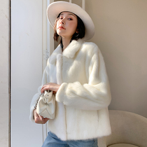 2021 new imported mink fur coat ladies short lump sum mink mink mink fur fur fur turtgrass turd collar jacket white