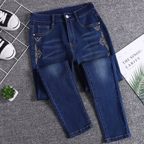 2020 Spring and Autumn large size jeans children fat girl rust flower Korean version of thin and fat large waist small foot trousers