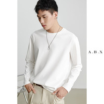 Summer Double-sided mercerized dyed pure cotton long sleeve T-shirt male loose 100 lap round collar mens spring white undershirt