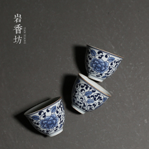 Yan Xiangfang Blue and White Porcelain Twisting Cup Ceramic Kung Fu Tea Tea Cup Home Vintage Master Cup