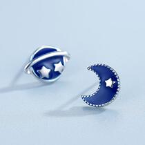 Chow Tai Fook Huan Mei 925 Sterling silver Blue Moon Small Universe Planet stud earrings Girl Asymmetrical Saturn earrings star