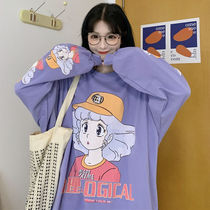Japanese ancient cartoon with cotton long sleeve T-shirt female spring Korean loose ins lazy wind BF salt tie clothes tide