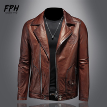 Oil Wax Sheep Leather Heining Spring Autumn Casual Thin Suit Collar Genuine Leather Leather Clothing Male Locomotive Repair Short jacket jacket