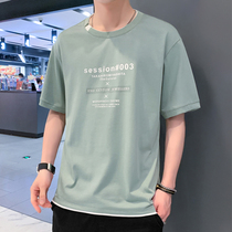 Summer short-sleeved t-shirt mens fashion brand loose student half-sleeve T-shirt trend ins wild mid-sleeve mens summer clothes