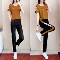 MMQ Summer Round Collar Ice Silk Casual Suit Women 2022 New Fashion Long Pants Short Sleeve Sportswear Two Sets