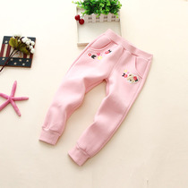 Childrens clothing 2021 spring Korean version of the girl thin velvet padded casual pants childrens closing trousers baby slacks